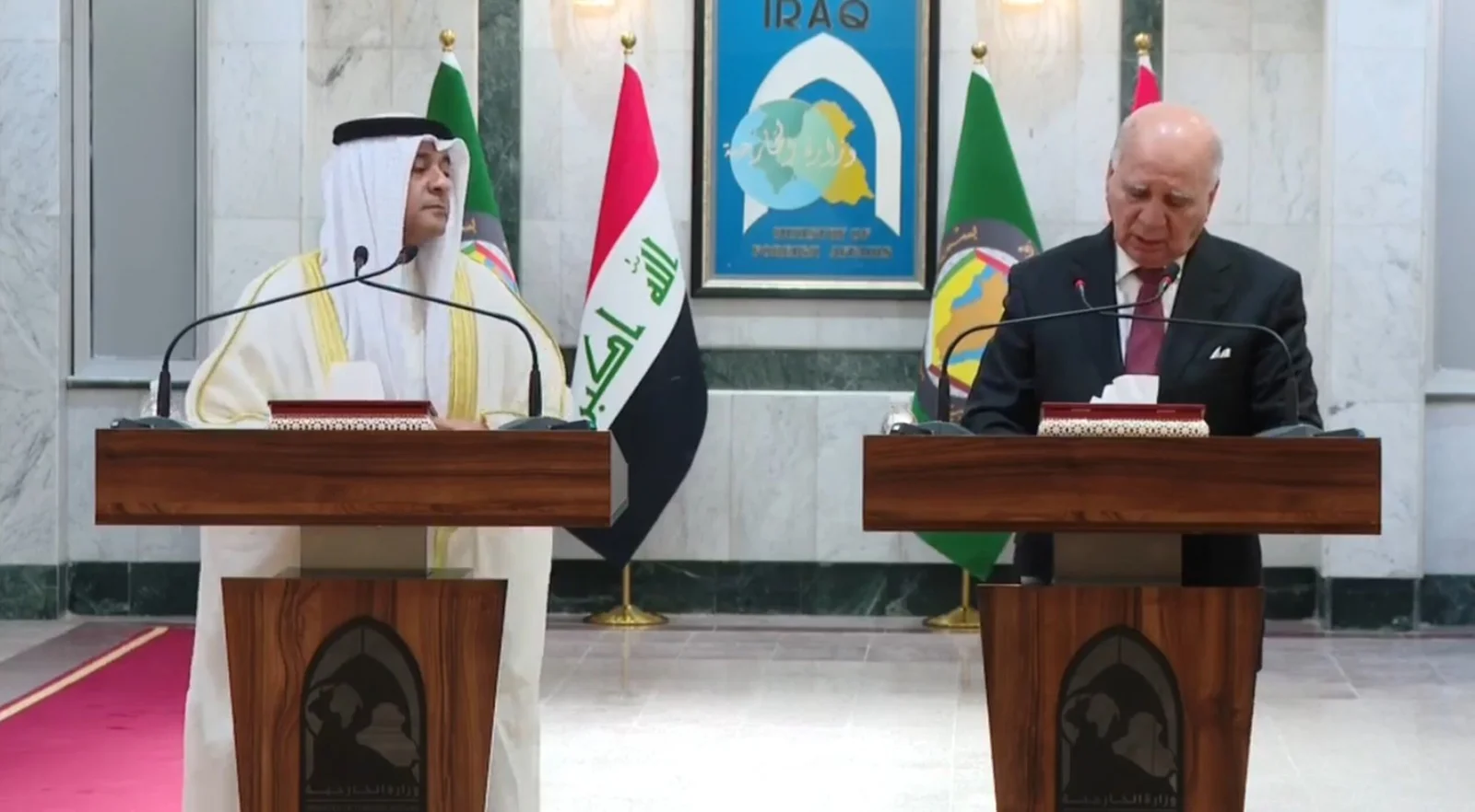 فؤاد حسين والبديوي يبحثان القضايا العالقة بين العراق والكويت وتداعيات الحرب في الشرق الأوسط